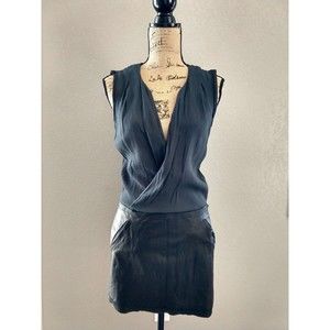 REBECCA TAYLOR SZ 6 TWILIGHT BLACK LEATHER COMBO COCKTAIL DRESS $595.00